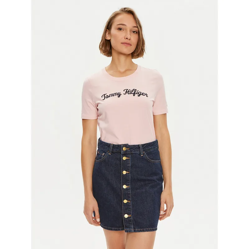 Tommy Hilfiger T-Shirt Script WW0WW42589 Ροζ Regular Fit