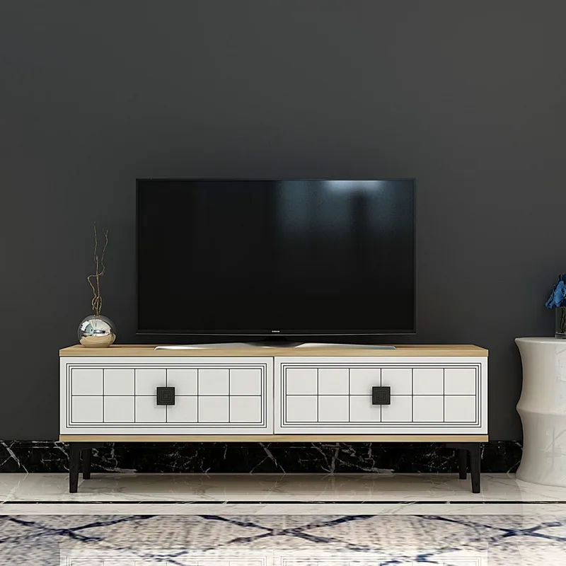 Έπιπλο Τηλεόρασης Yuka 120 - Sapphire Oak, White 555Chm1103 (120x41x29,6 cm)