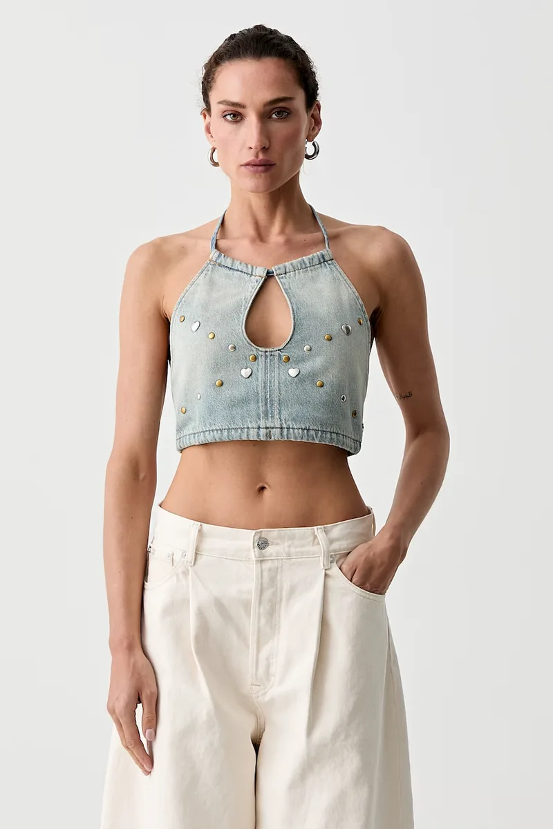 Levi's top γυναικείο ντένιμ ROAD WORN HALTER x PRIDE