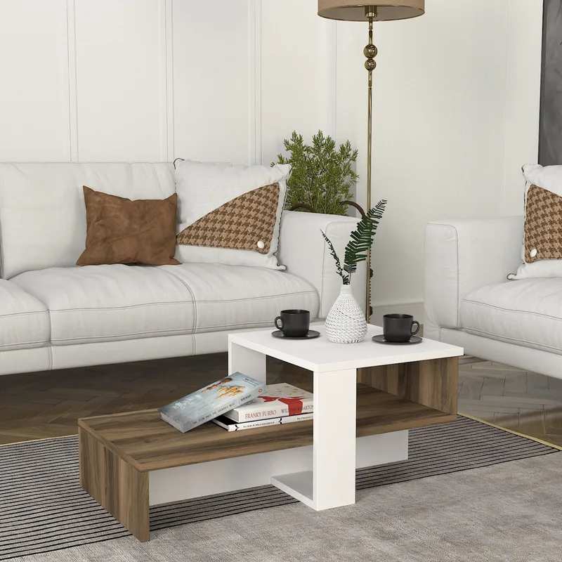 Τραπέζι Σαλονιού Chain - White, Walnut 731Wat2801 (80x16,3x43,6)