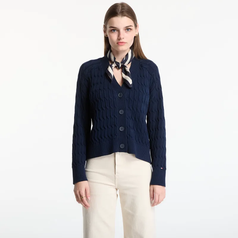 Πουλόβερ Tommy Hilfiger Mid Gg Cable V-Nk Ls Cardigan Dark Night Navy L