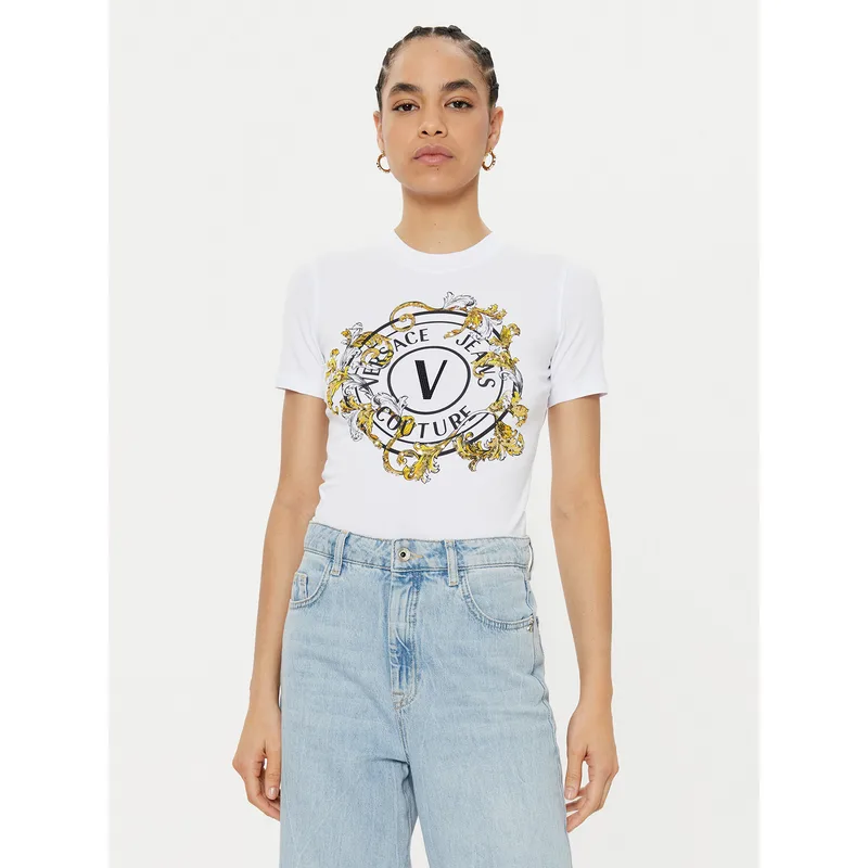 Versace Jeans Couture T-Shirt 78HAHC01 Λευκό Regular Fit