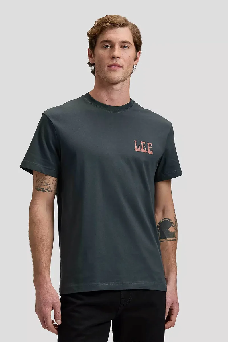 Lee® ανδρικό T-shirt με λογότυπο και lettering στο πίσω μέρος Relaxed Fit "Vinyl" - 112376460 Ανθρακί