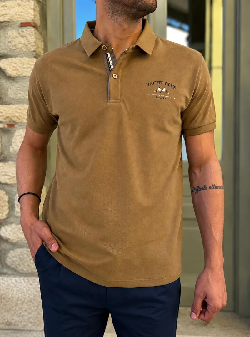 Everbest ανδρική κάραμελ Polo μπλούζα Plus Size 262838M