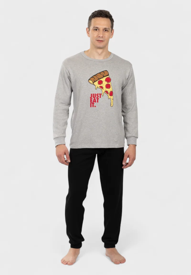 Ανδρική Πιτζάμα Nina Club Just Eat It Γκρι 100% Βαμβάκι NCM26700-1-Γκρι