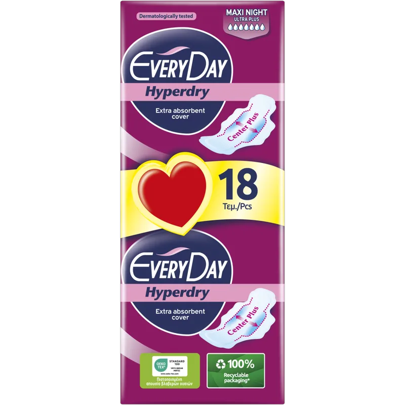 Σερβιέτες EveryDay Hyperdry MAXI NIGHT Ultra Plus Center Plus Οικονομική Συσκευασία 18τεμ.