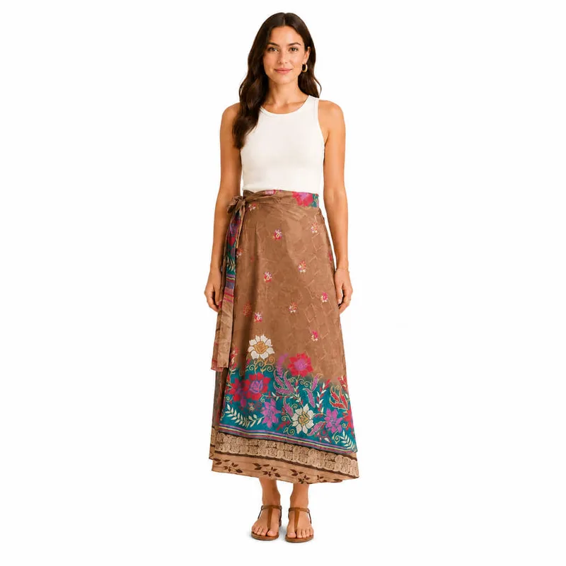 Μακριά Φούστα Boho με Εμπριμέ Σχέδια Καφέ 27427