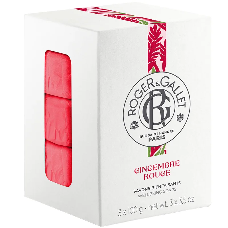 Roger & Gallet Πακέτο Προσφοράς Gingembre Rouge Perfumed Soap Bars Γυναικείο Αναζωογονητικό Φυτικό Σαπούνι Σώματος με Άρωμα Τζίντζερ 3x100g