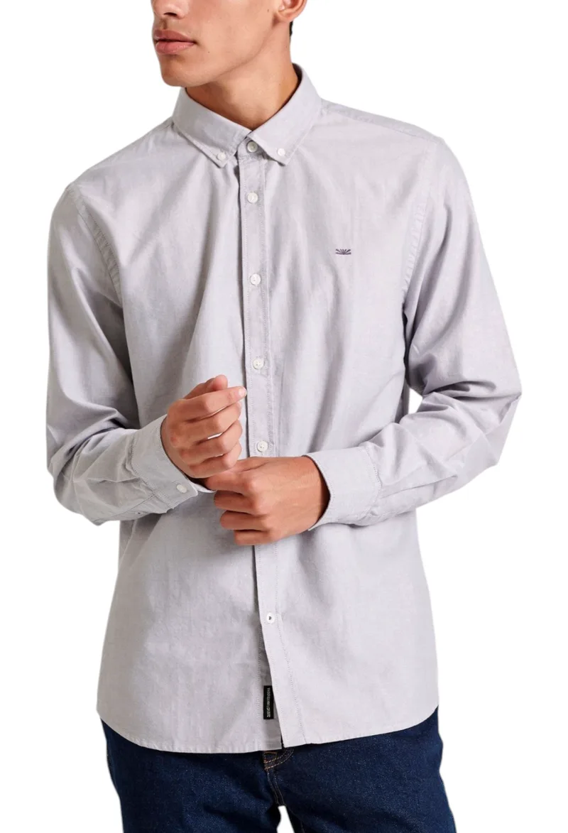 Πουκάμισο Μακρυμάνικο Funky Buddha Embroidered Logo - The Essentials FBM010-001-05-GREY MEL Ανδρικό