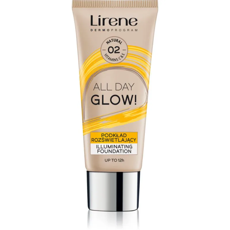 Lirene ALL DAY GLOW! λαμπρυντικό ρευστό μεικ απ για μακρόχρονη επίδραση απόχρωση 02 Natural 30 ml