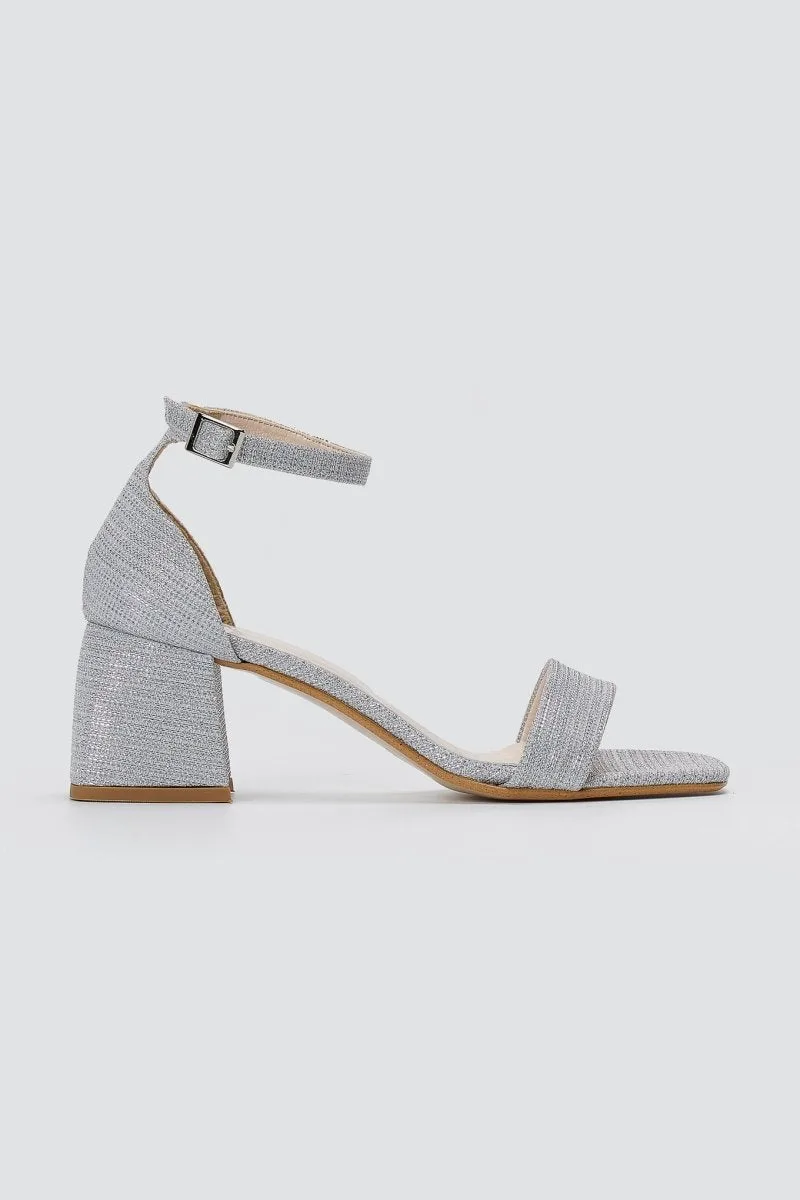 TFP Block Heel Ankle Strap Sandals - 1561 - Silver Lurex