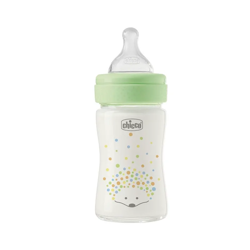 Chicco Μπιμπερό Γυάλινο Perfect Easy Anti-Colic Με Θηλή Σιλικόνης, Σχέδιο Σκαντζοχοιράκι, 150ML 0Μ+