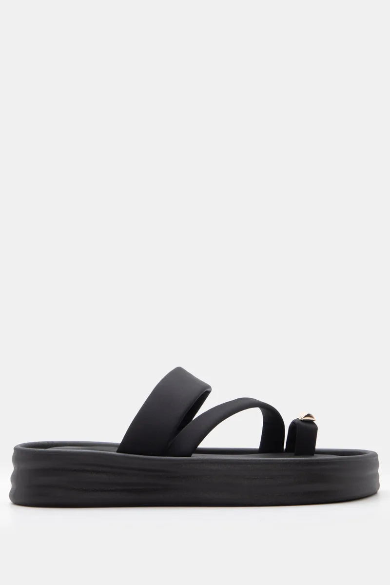 Σανδάλια Flatform με Διπλά Λουράκια & Μεταλλική Λεπτομέρεια - Μαύρο