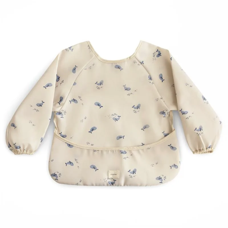 Mushie Long Sleeve Bib σαλιάρα Whales 6-24m 1 τμχ
