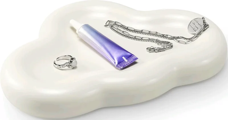 Navaris Cloud Ceramic Tray - Διακοσμητικός Κεραμικός Δίσκος Αποθήκευσης & Οργάνωσης - 24 x 16.5 x 3 cm - Μπεζ / White (61654.02)