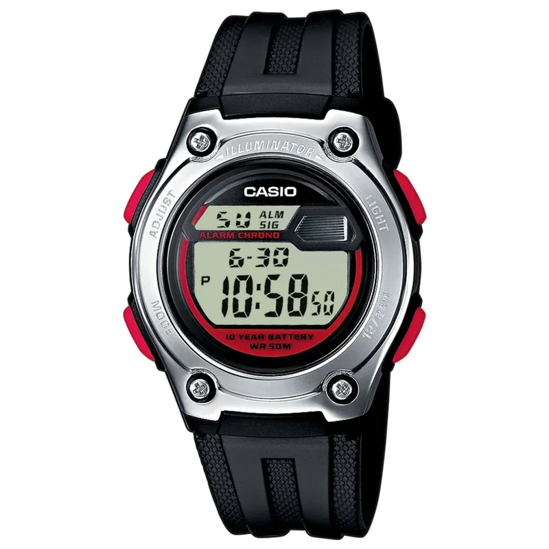 CASIO Sport Black Rubber Strap W-211-1BVES
