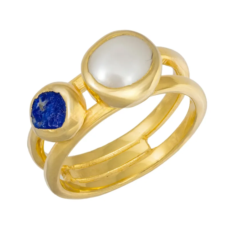 Επίχρυσο δαχτυλίδι 925 Μαργαριτάρι και Lapis Lazuli 051796 051796 Ασήμι