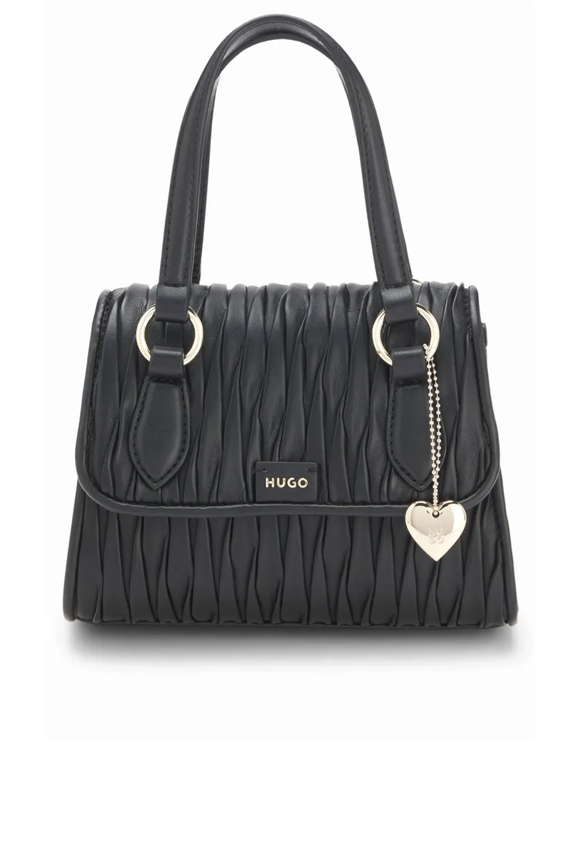 HUGO ΤΣΑΝΤΑKI ΧΕΙΡΟΣ/CROSSBODY CLIOH M_TOP HANDLE ΑΠΟΣΠΩΜΕΝΟ CHARM LOGO MΕΤΑΛΛΙΚΟ ΜΑΥΡΟ