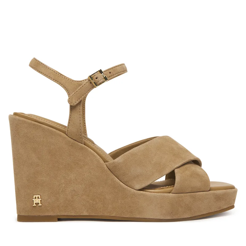 Σανδάλια Tommy Hilfiger Suede Wrapped High Wedge FW0FW09218 Καφέ