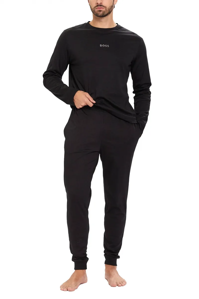 BOSS HOMEWEAR ΠΥΤΖΑΜΑ XMAS LONG SET ΜΑΥΡΟ