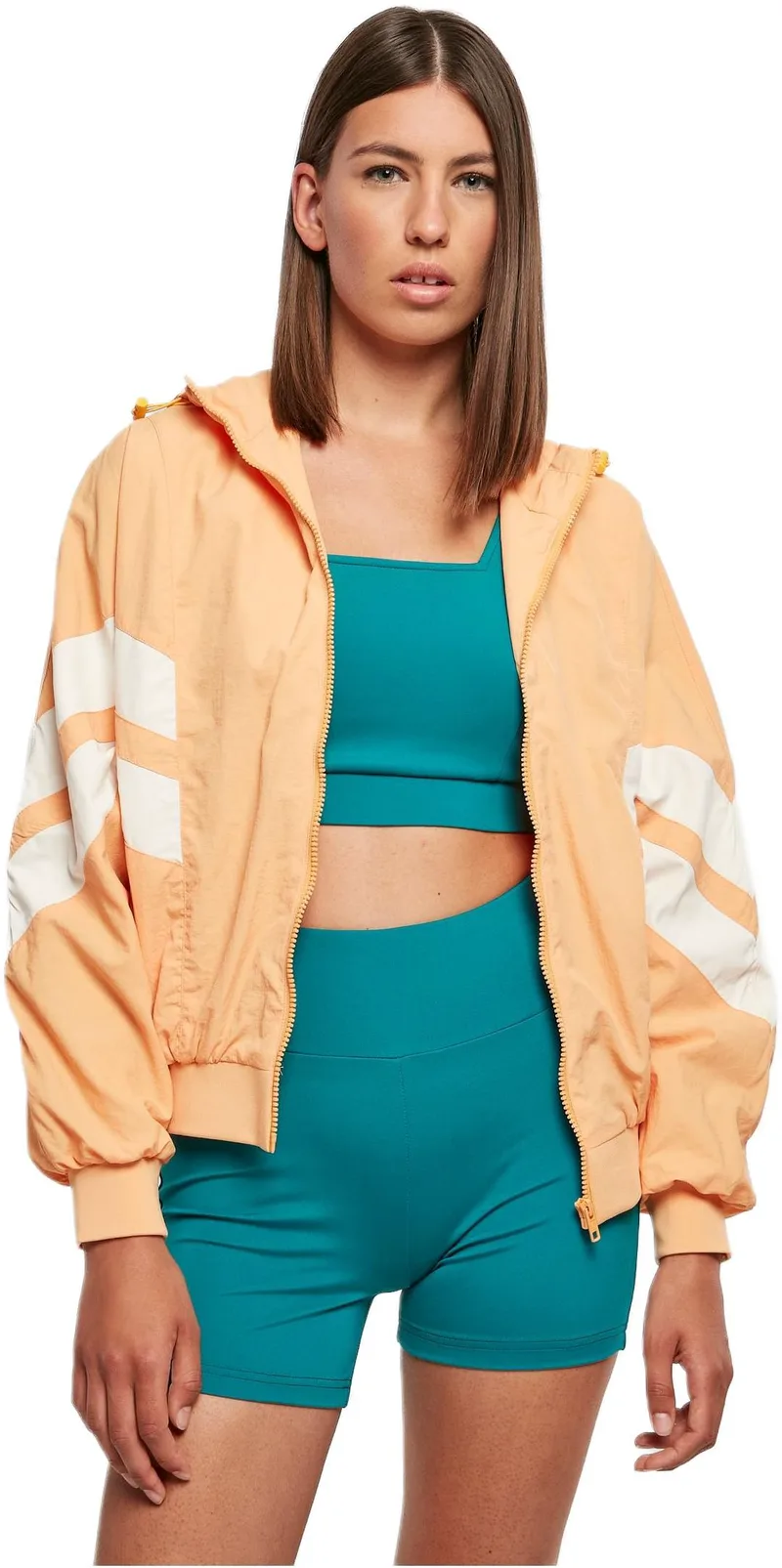 Ladies Crinkle Batwing Jacket Urban Classics TB2664-04436 col.paleorange/whitesand