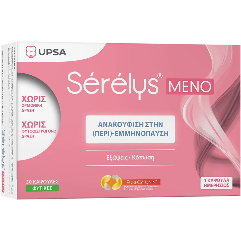 Upsa Serelys Meno Συμπλήρωμα Διατροφής με Εκχύλισμα Γύρης & Βιταμίνη Ε για την Ανακούφιση των Συμπτωμάτων της (Περί) - Εμμηνόπαυσης 30veg.caps