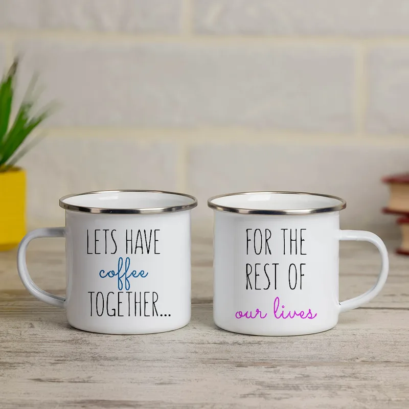 Coffee For The Rest Of Our Lives - Κούπες Vintage Eμαγιέ - Λευκό