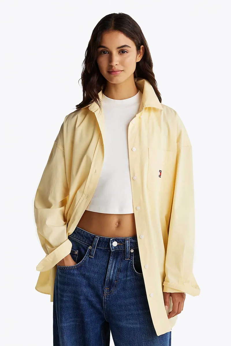 Tommy Jeans γυναικείο πουκάμισο με τσέπη στο στήθος και λογότυπο Oversized Fit - DW0DW19357 Μπεζ