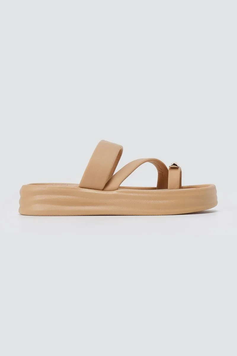 ERYNN Toe Ring Flatform Sandals - LS-623 - Μπεζ Satin