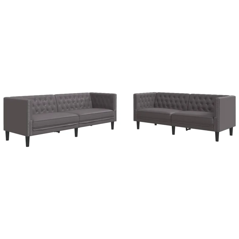 vidaXL Σετ Καναπέδων Chesterfield 2 Τεμαχίων από Γκρι Συνθετικό Δέρμα