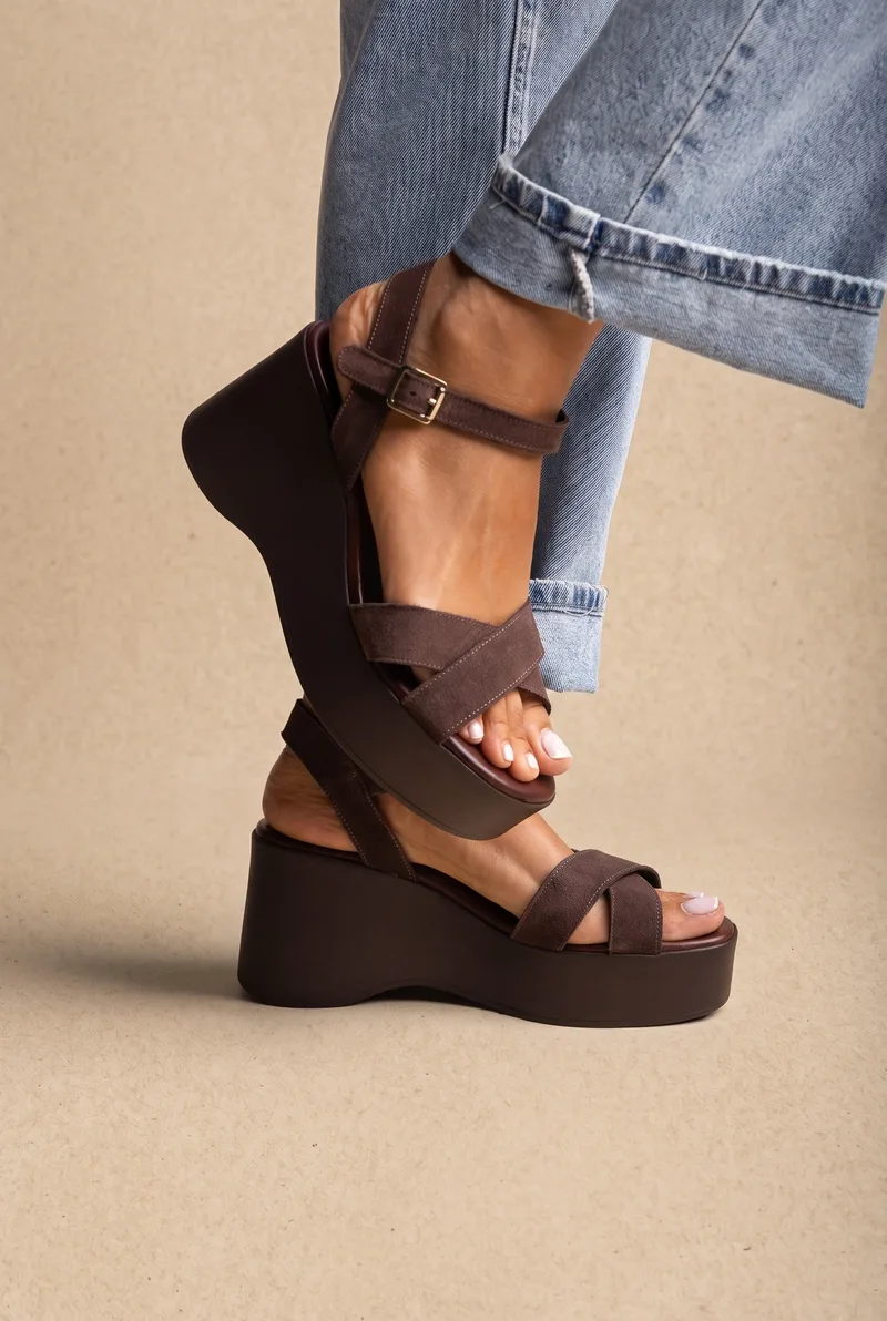 TFP Platform Sandals Crossover Strap - K715 - Καφέ Σουέτ