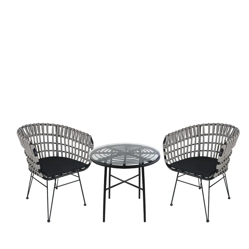 Σετ Τραπεζαρία Κήπου ArteLibre APPIUS Μαύρο Μέταλλο/Rattan/Γυαλί Με 2 Καρέκλες 14990394