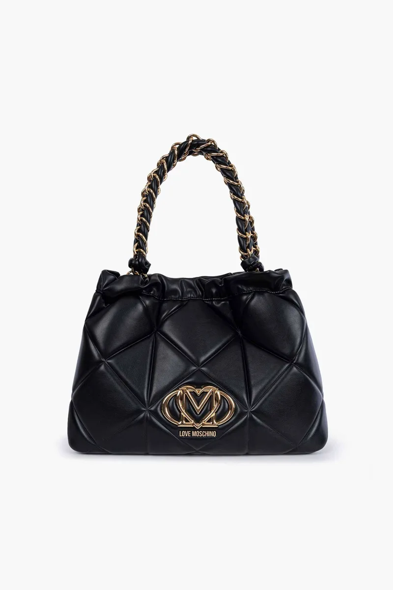 Love Moschino γυναικεία τσάντα χειρός καπιτονέ με μεταλλικό λογότυπο - JC4113PP1OLC0 Μαύρο