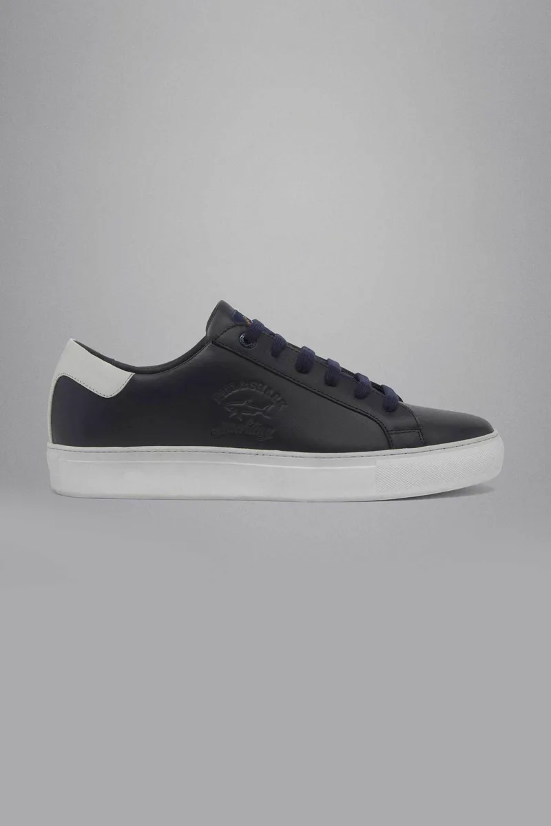 Paul&Shark ανδρικά δερμάτινα sneakers με ανάγλυφο λογότυπο - C0P8000 Μπλε Σκούρο
