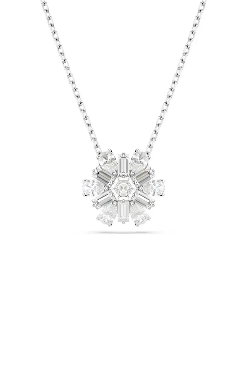Swarovski γυναικείο μενταγίον, μείξη κοπών, χιονονιφάδα, λευκό, επιμετάλλωση ροδίου "Idyllia" - 5691484