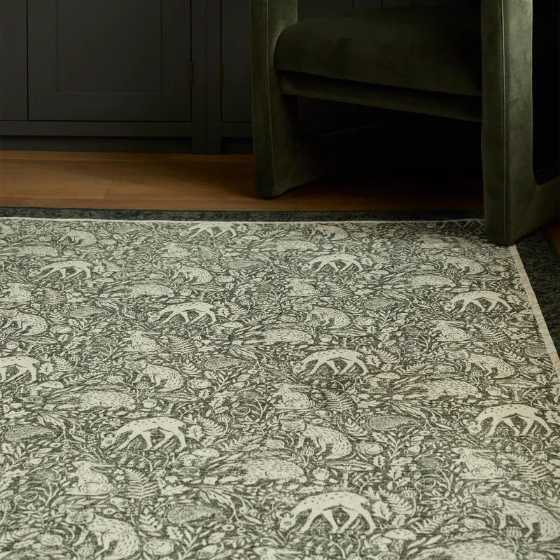 Whimsical Woodland Green Eco-Washable Rug