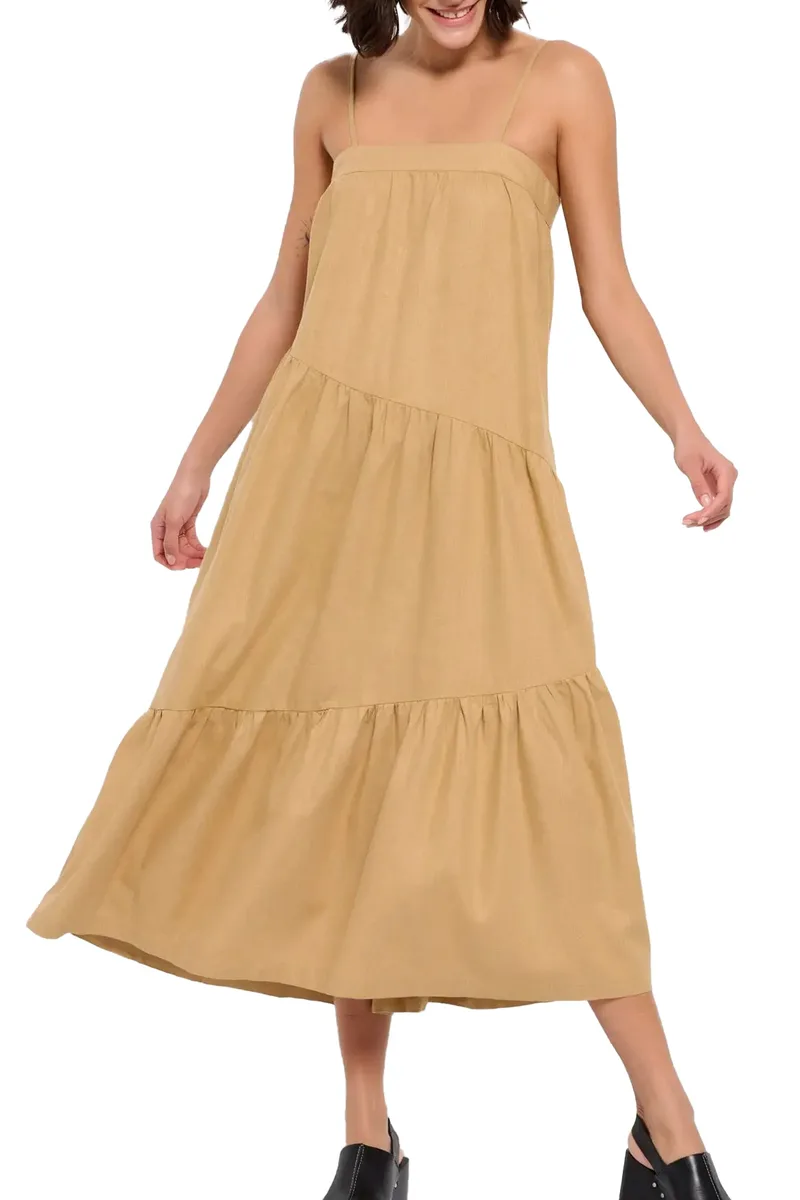 Φόρεμα Funky Buddha Midi FBL007-132-13-OAT MILK Γυναικείο
