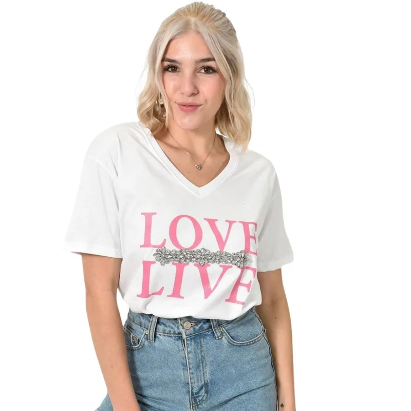 T-Shirt με στάμπα "Love Live" Λευκό 24237