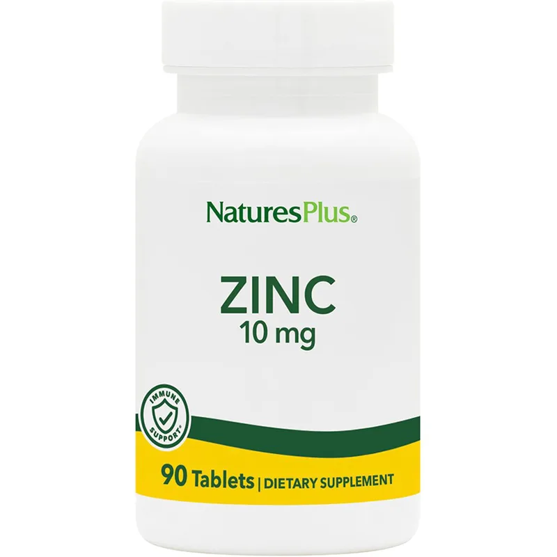 Natures Plus Zinc 10mg Συμπλήρωμα Διατροφής με Ψευδάργυρο για Ενίσχυση του Ανοσοποιητικού Βελτίωση της Ανδρικής Γονιμότητας & Υγιή Μαλλιά, Νύχια & Δέρμα 90tabs