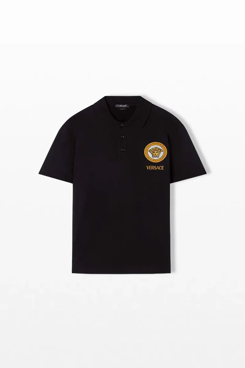 VERSACE Ανδρικό Μαύρο Medusa Embroidered Polo - Black