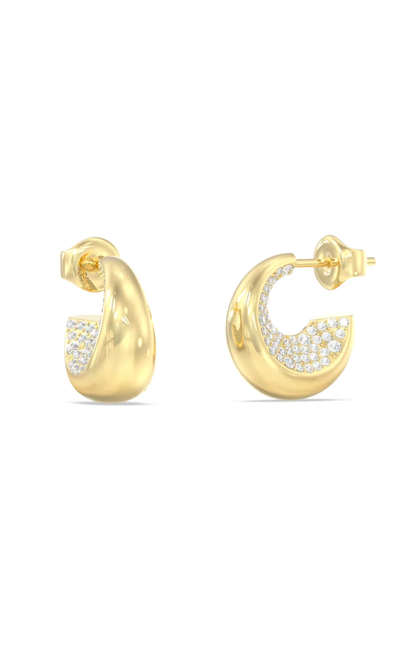 GUESS STEEL MOON DROPS JUBE06249JWYGT/U Κρίκοι Χρυσοί Με Πέτρες