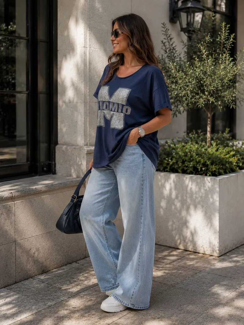 Oversized T-Shirt Με Print – Μπλε | Dress Up Μπλε