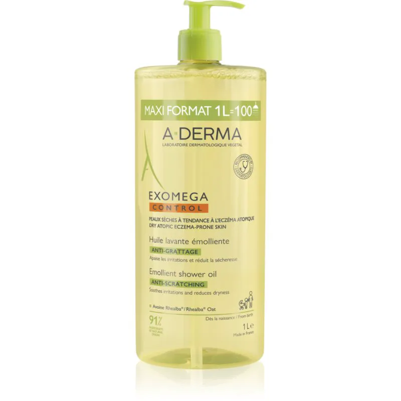 A-Derma Exomega Control Emollient Shower Oil μαλακτικό λάδι για ντους για ξηρό και ατοπικό δέρμα 1000 ml
