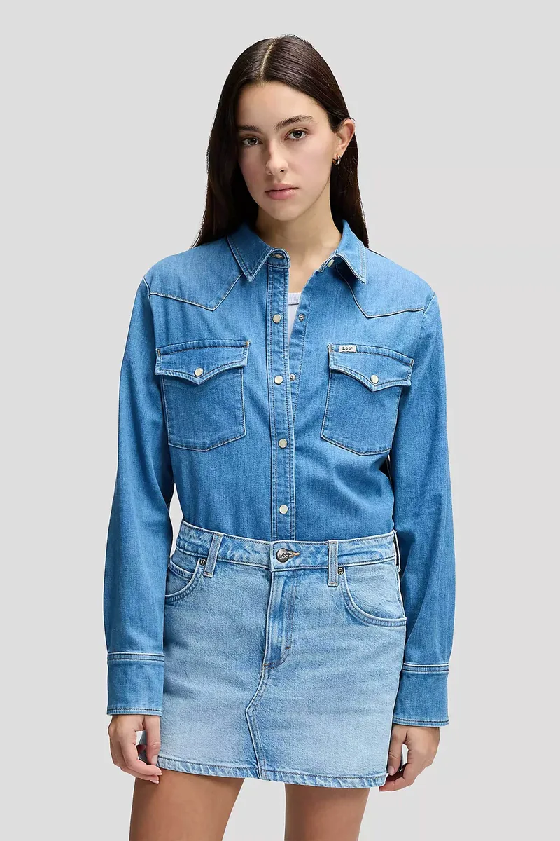 Lee γυναικείο denim πουκάμισο με τσέπες "Western" - 112378745 Denim Blue