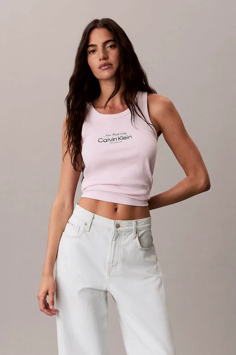 Calvin Klein Jeans γυναικείο τοπ αμάνικο ribbed - LV047F816G Ροζ