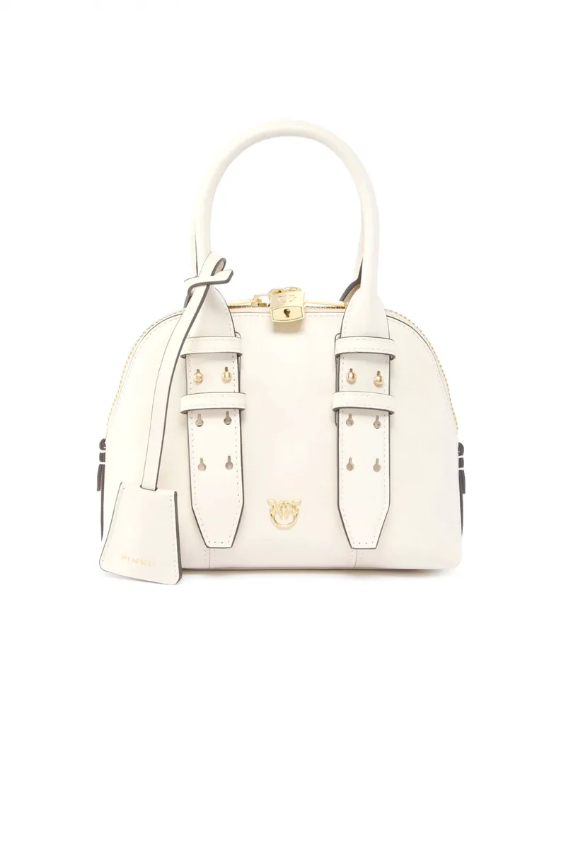 PINKO ΤΣΑΝΤΑ BOWLING BAG ZIP MINI VITELLO ΛΕΥΚΟ