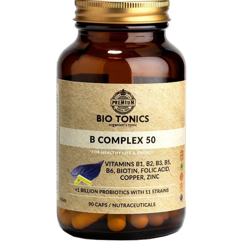 Bio Tonics Vitamin B50 Complex Συμπλήρωμα Διατροφής Συμπλέγματος Βιταμινών Β για Ενίσχυση του Νευρικού Συστήματος Κατά της Κούρασης & Κόπωσης 90caps