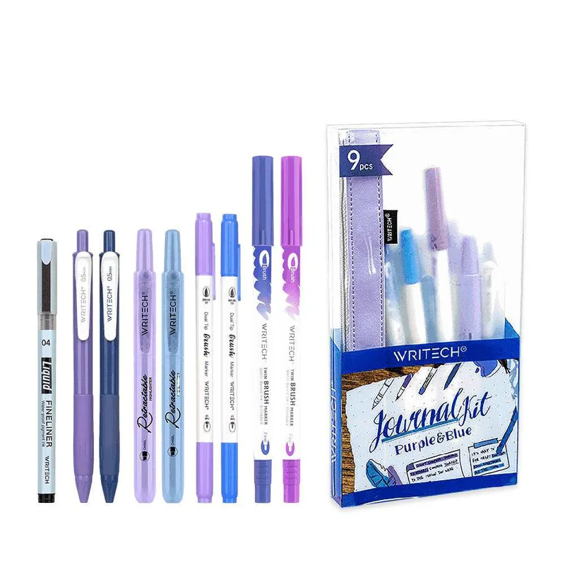 Writech Κασετίνα Γεμάτη Σετ 9 Τεμαχίων Journal Kit Μωβ & Μπλε