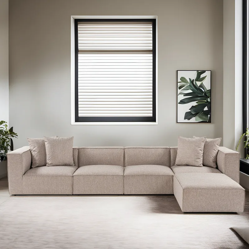 Γωνιακός Καναπές Sora (L1-O1-O1-1R-Pouffe ) - Sand Μπεζ 560Are2169 (350x65x190)