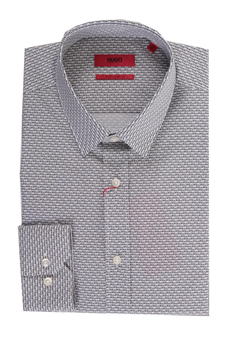 HUGO ΠΟΥΚΑΜΙΣΟ ALL OVER PRINT EXTRA SLIM FIT ELISHA02 ΜΑΥΡΟ-ΛΕΥΚΟ